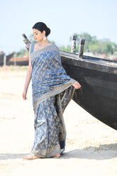 'Zaroka' Grey Pure Resham Cotton Banarasi Handloom Saree